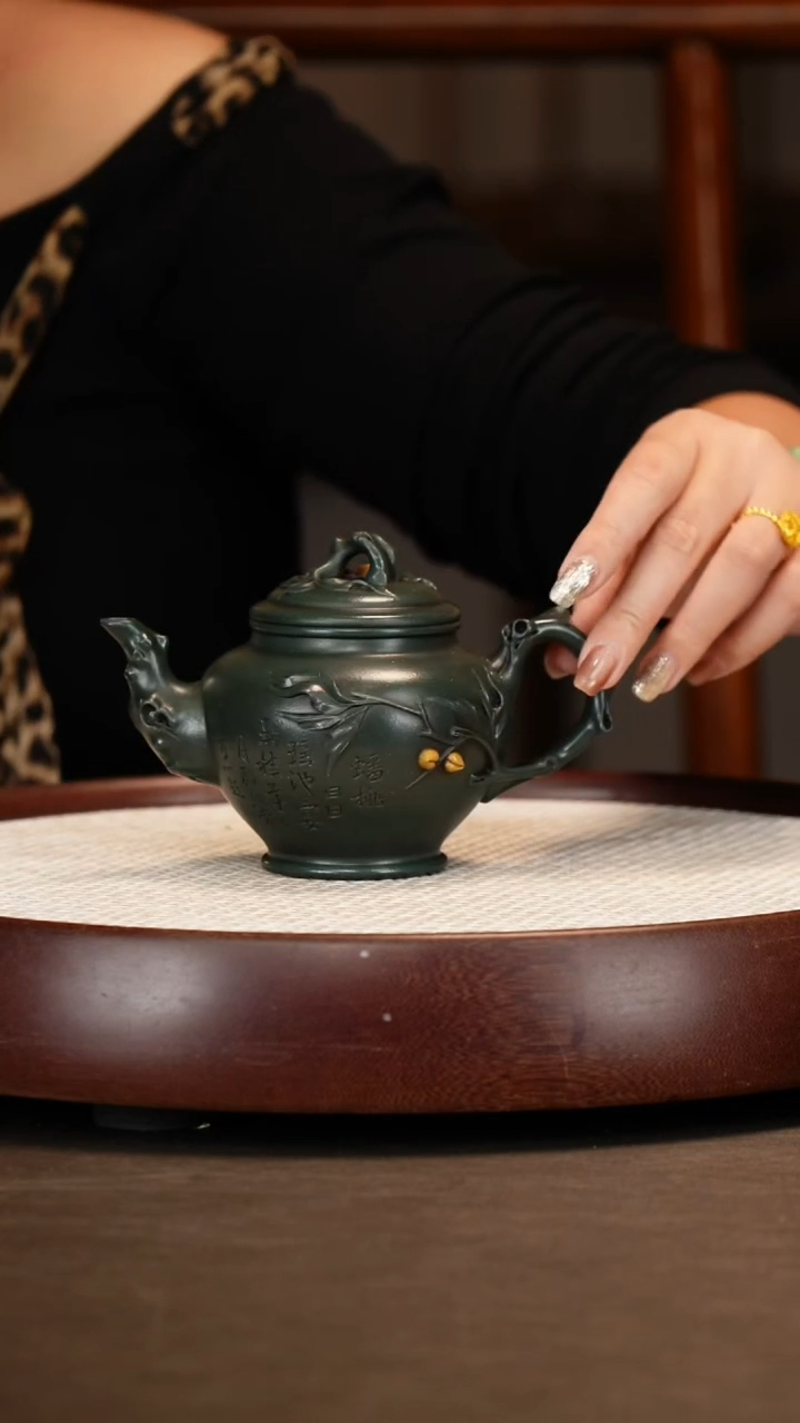 茶壶紫砂【朱持平】桃报春240c+四方盆