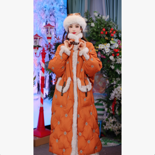 冬季新品时尚优雅宽松修身长款女装羽绒服261P1016