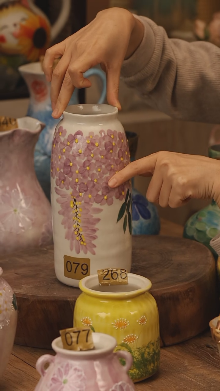 陶瓷景德镇设计师手作花器摆件侘寂风@M079@