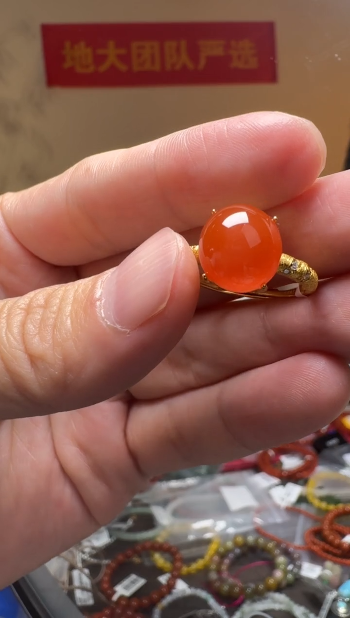 银S925镶嵌戒指南红玛瑙保山冰红戒指