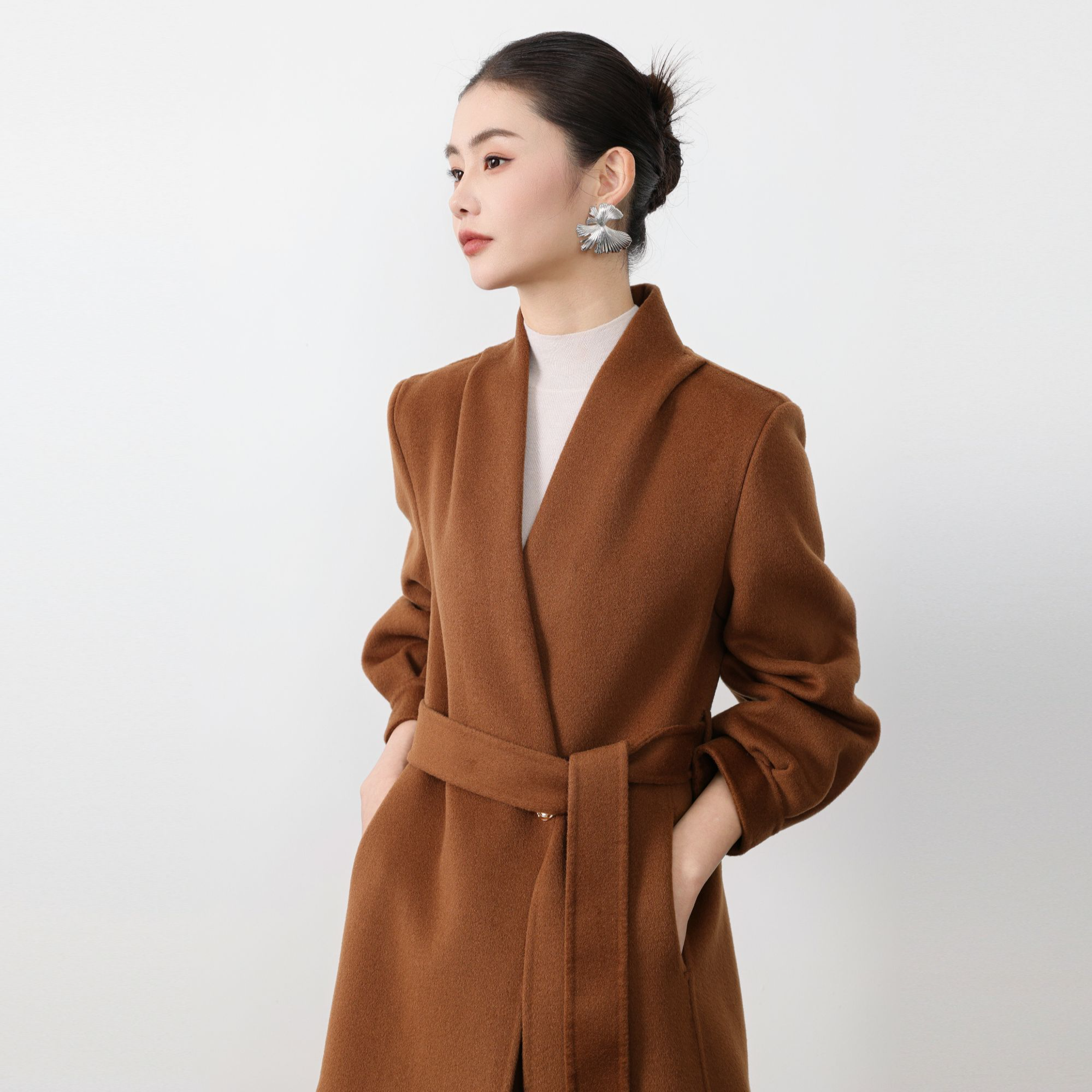 法式修身气质款秋冬百分百双面羊毛大衣长款时尚百搭韩版羊毛大衣