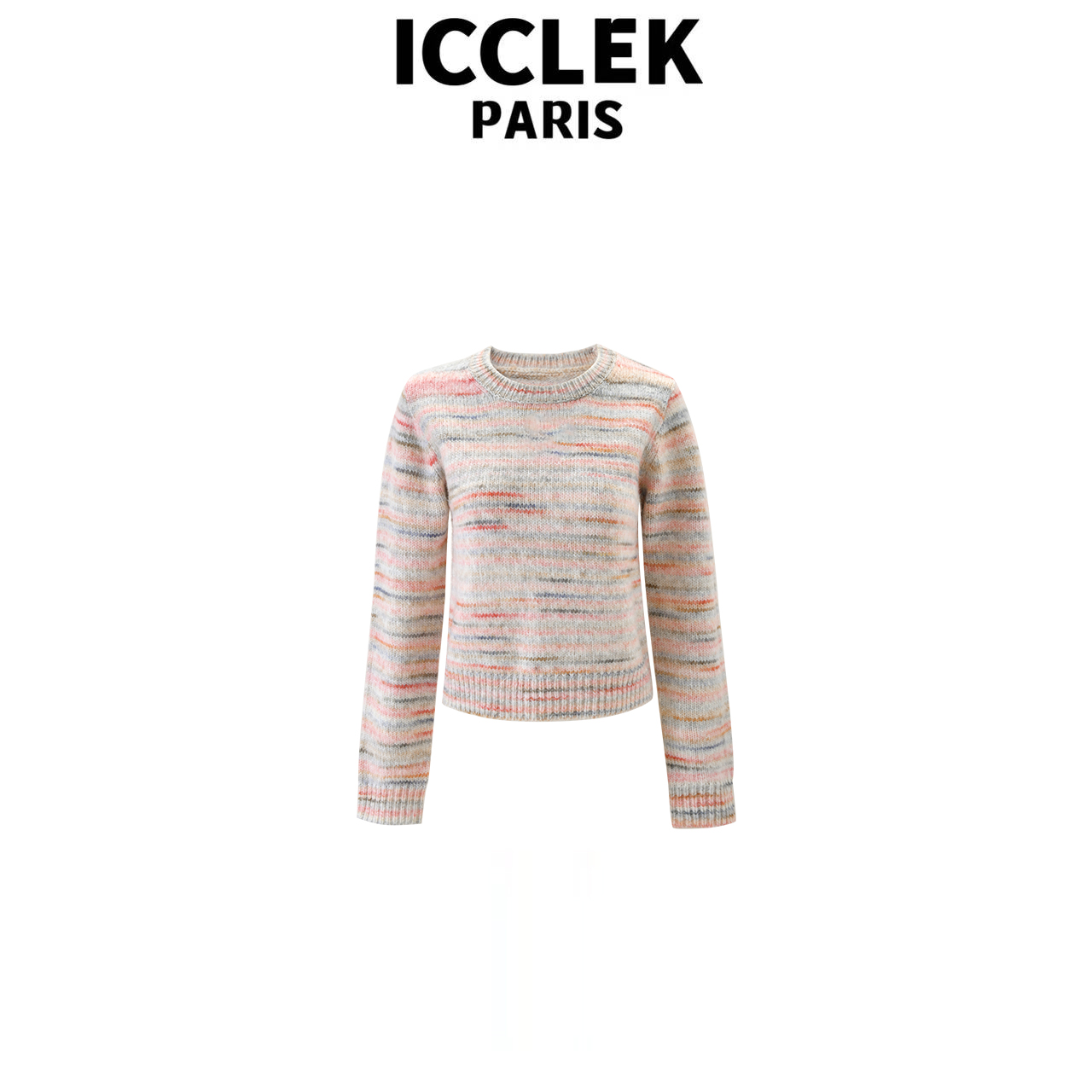ICCLEK 混色纹针织衫气质轻奢名媛秋冬百搭简约时尚减龄上衣-9039
