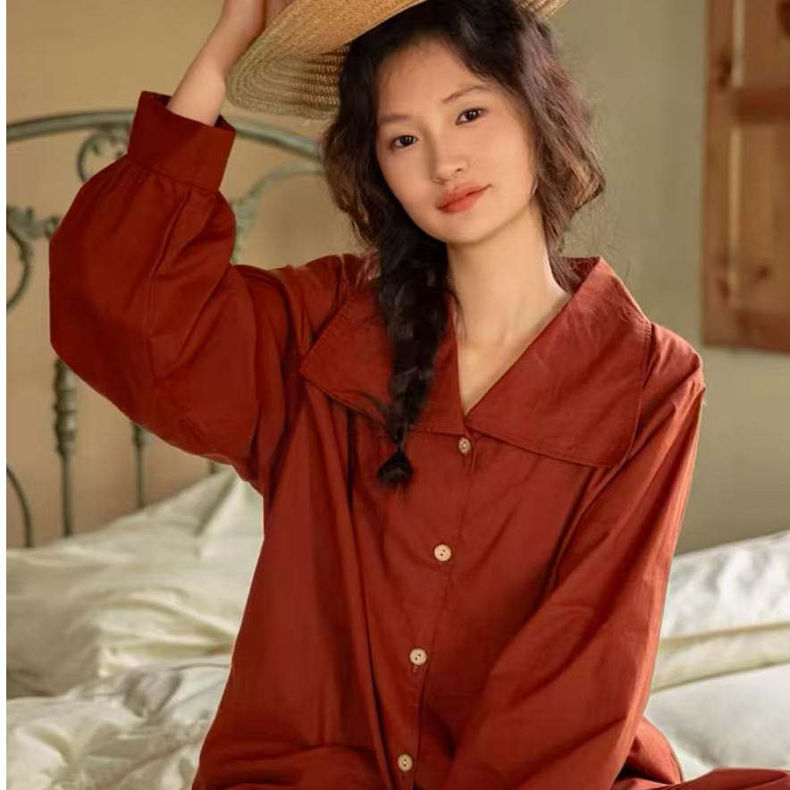 编号[E301-E350]春季纯棉长袖夏季薄款宽松睡衣休闲家居服春秋季