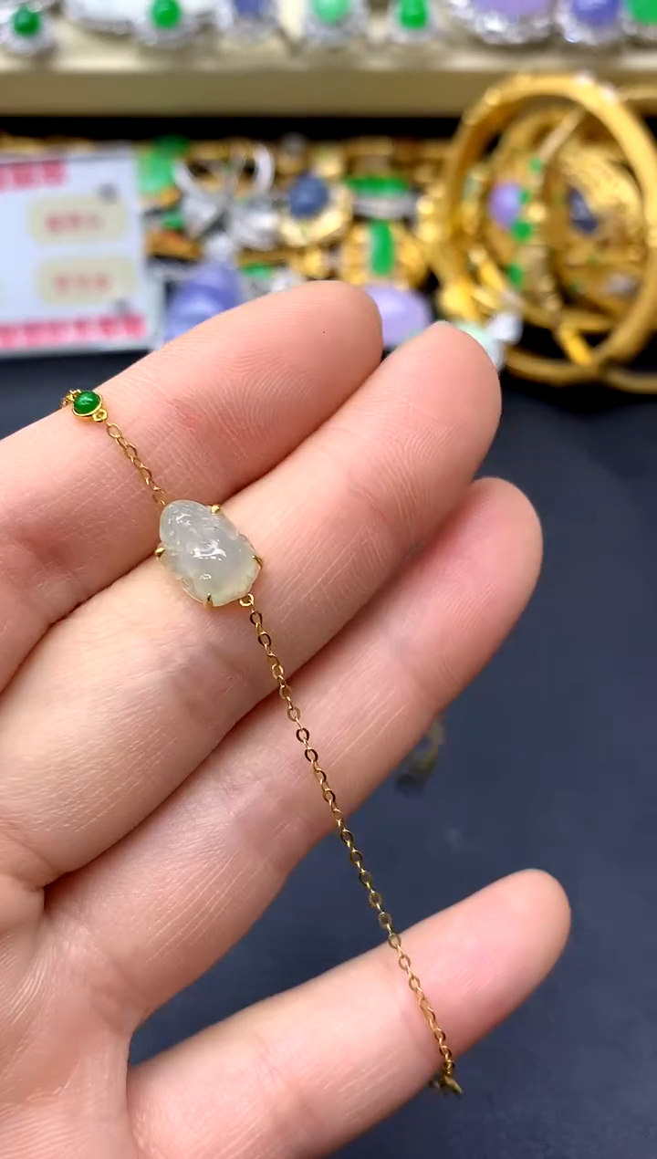 18K金镶嵌手链翡翠39-中国好珍宝