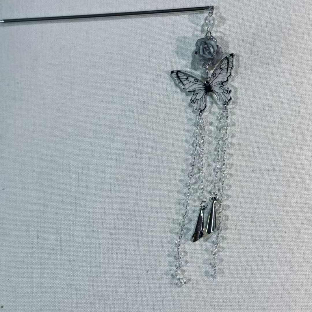 J029新中式水墨蝴蝶流苏发簪