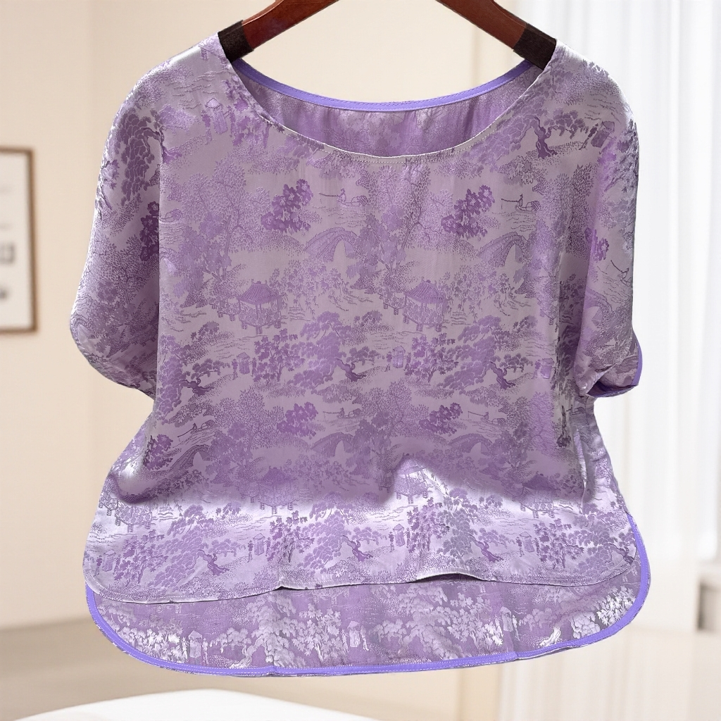657【巧姐专属】新款时尚气质显瘦紫色圆领洋气减龄上衣