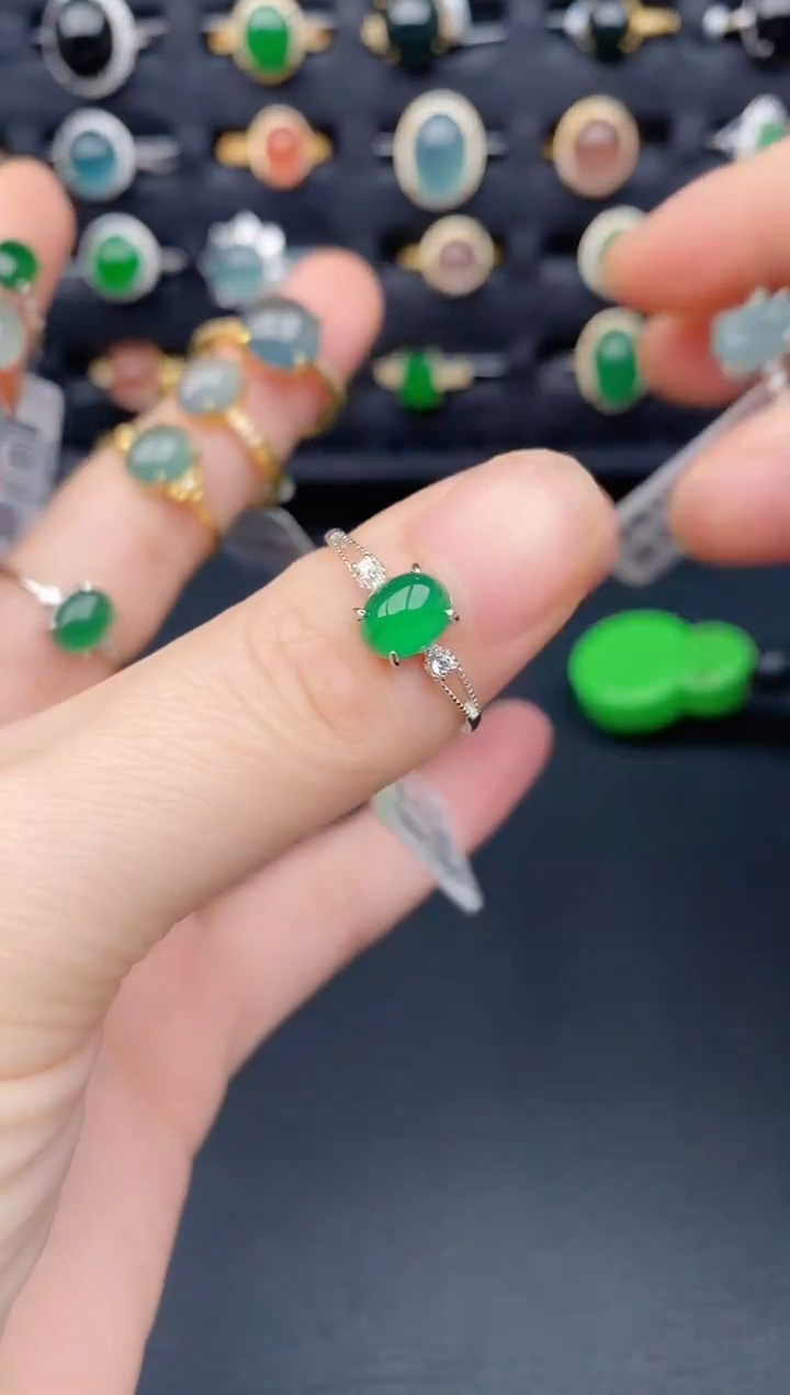 银S925镶嵌戒指翡翠天然a货翡翠13