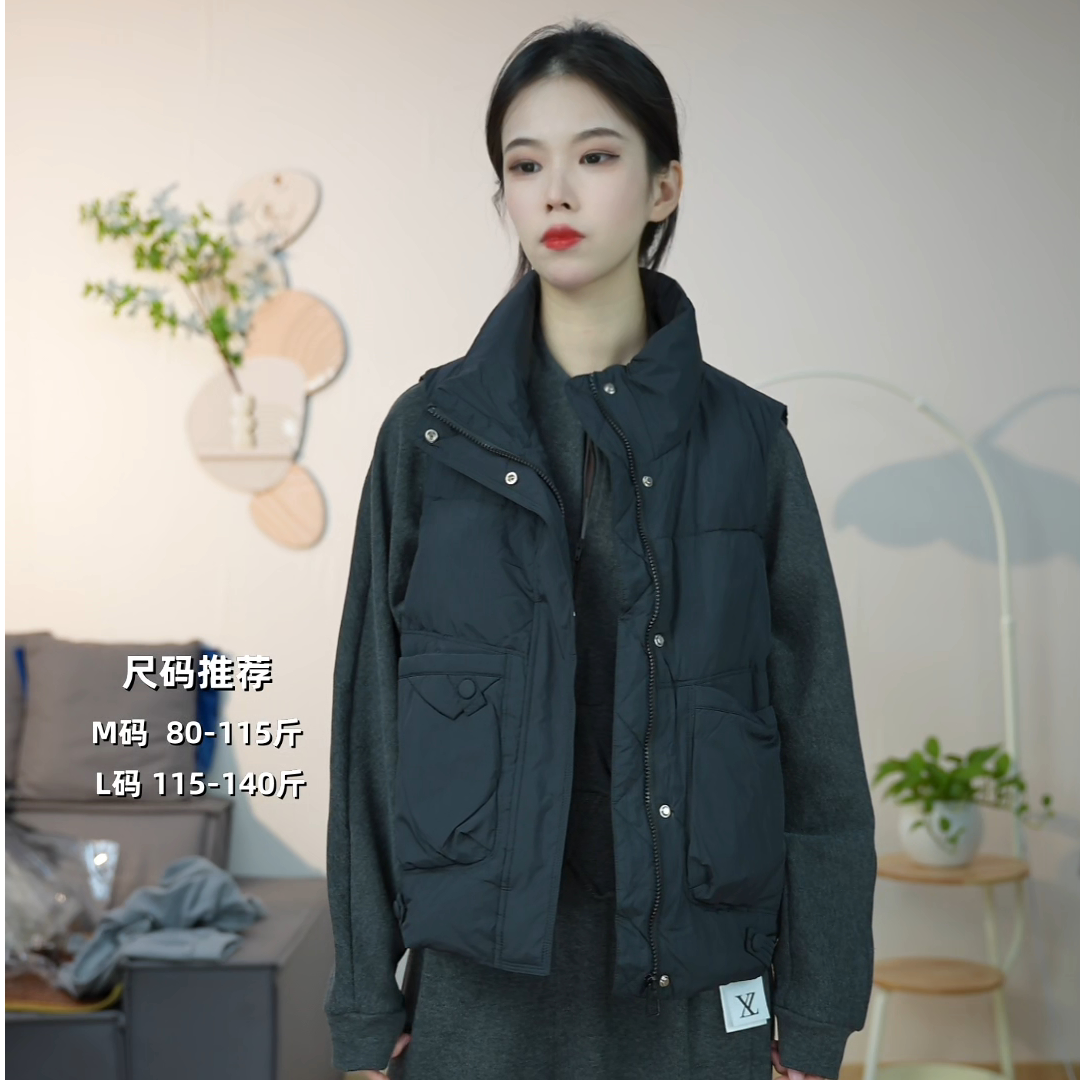 冬季女厚款宽松型街头风口袋马夹短款马甲韩版日系
