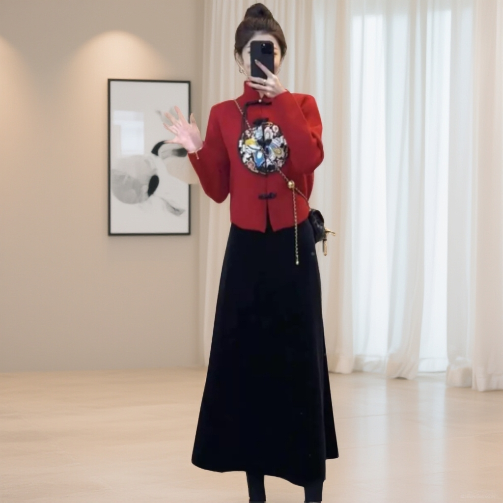 新中式盘扣重工刺绣立领毛衣秋冬新款小个子小众炸街高级感女装