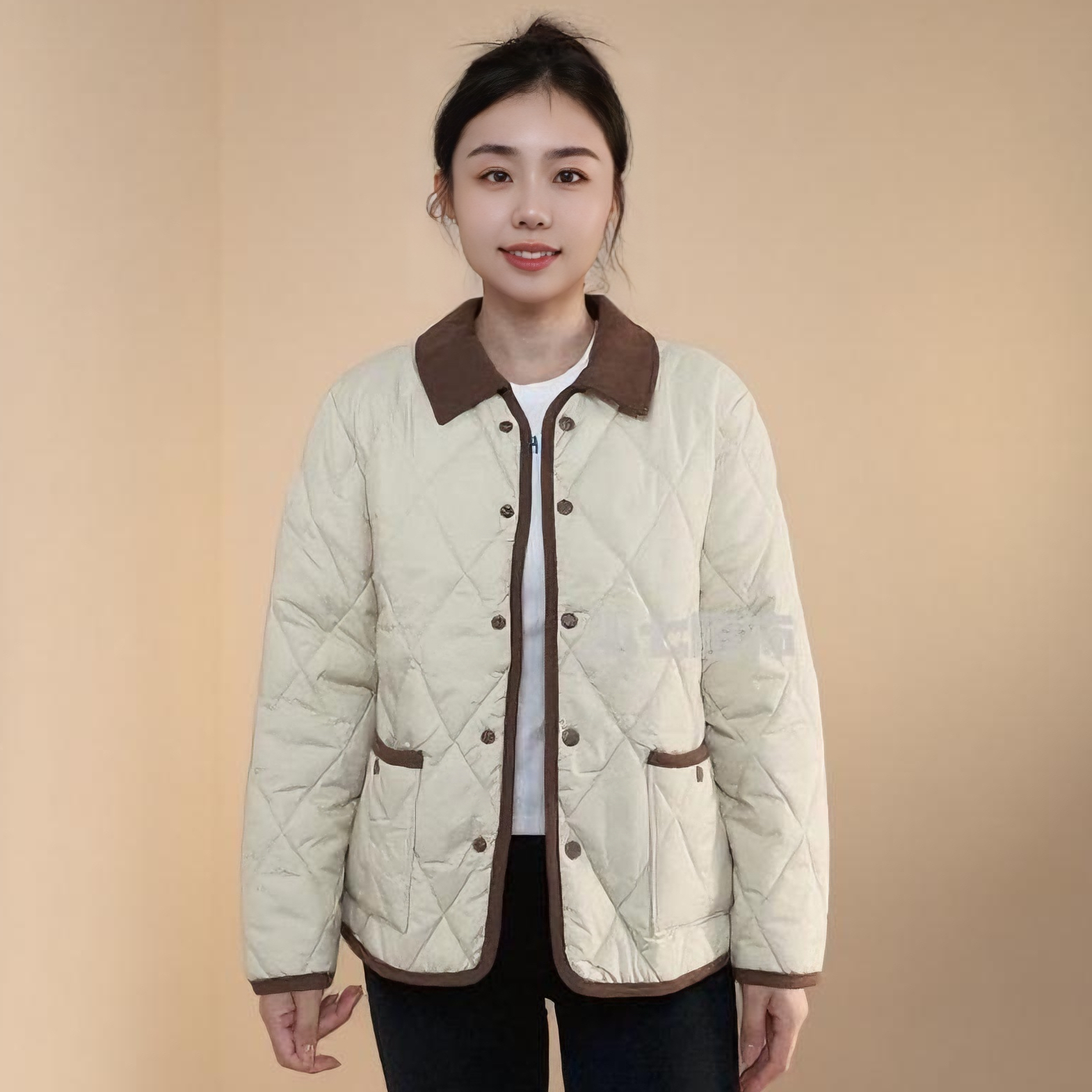 新款小香风秋冬百搭薄款优等品女士轻薄翻领宽松韩版直筒棉服外套