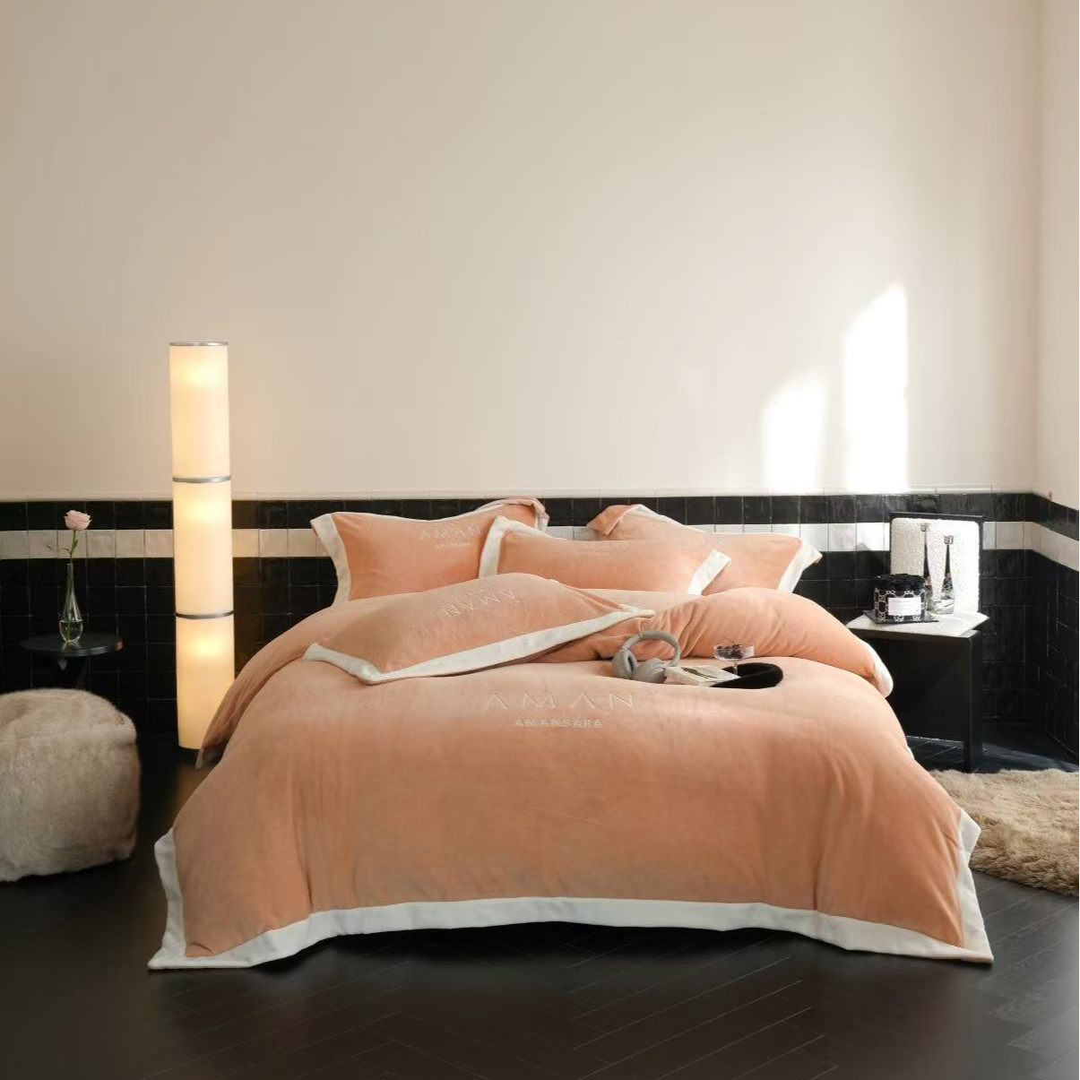 安缦牛奶绒绣花保暖四件套