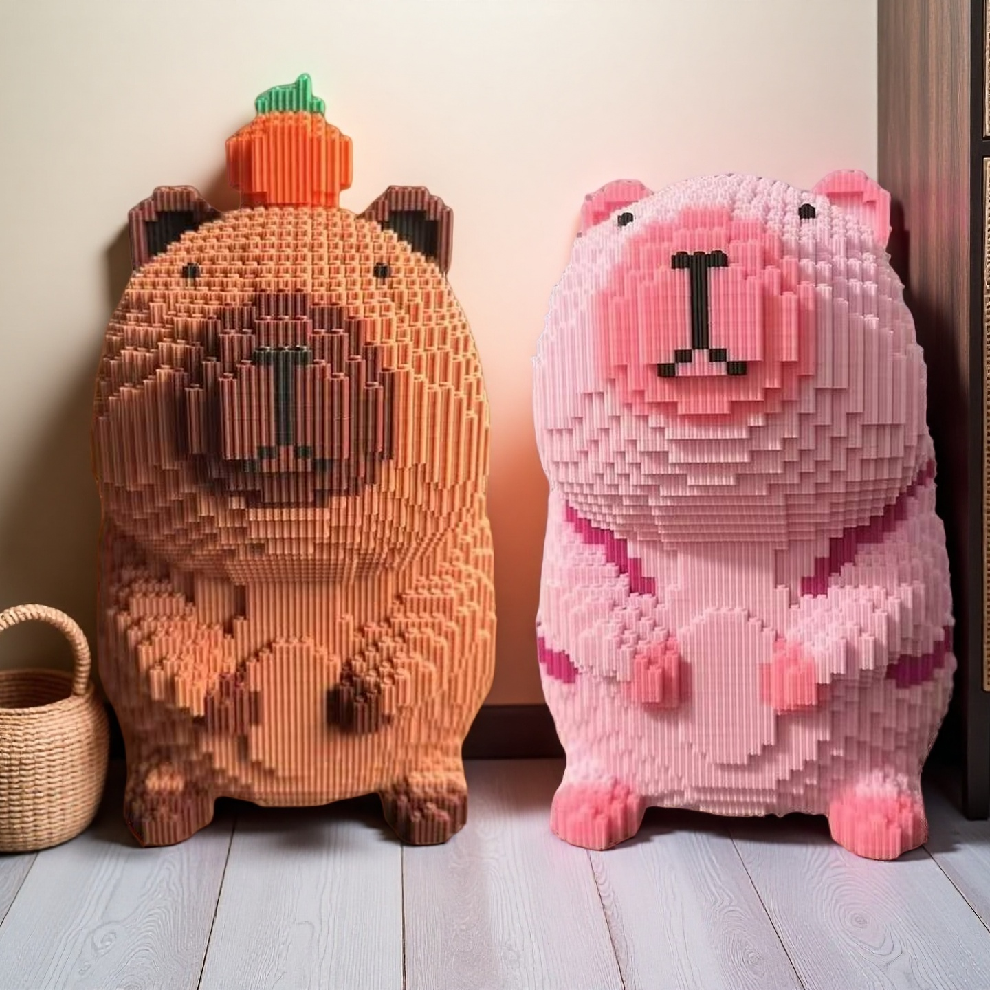 萌宠卡皮巴拉积木颗粒成人款益智拼装玩具手工礼物立体潮玩摆件