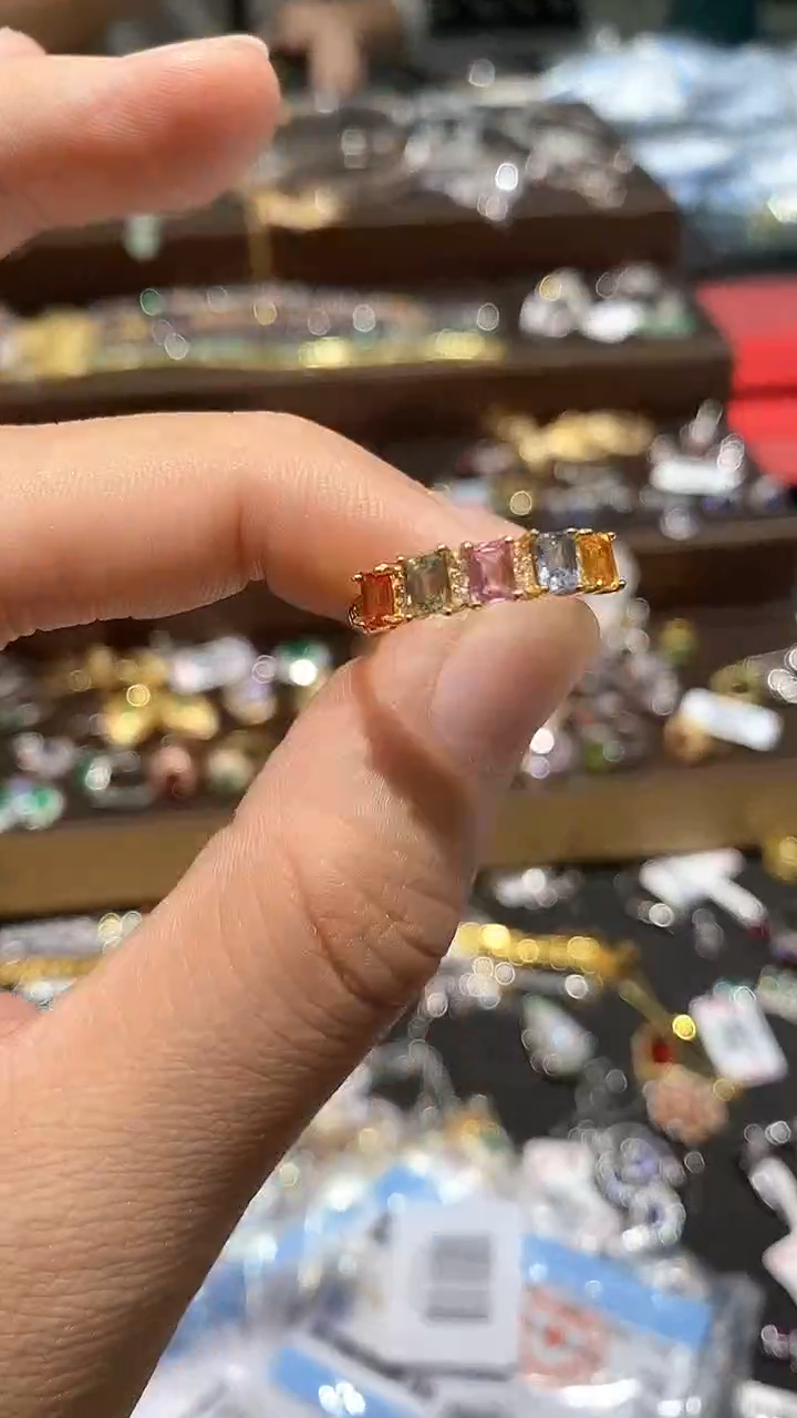 【闪购商品】彩色蓝宝石戒指银S925镶嵌戒指