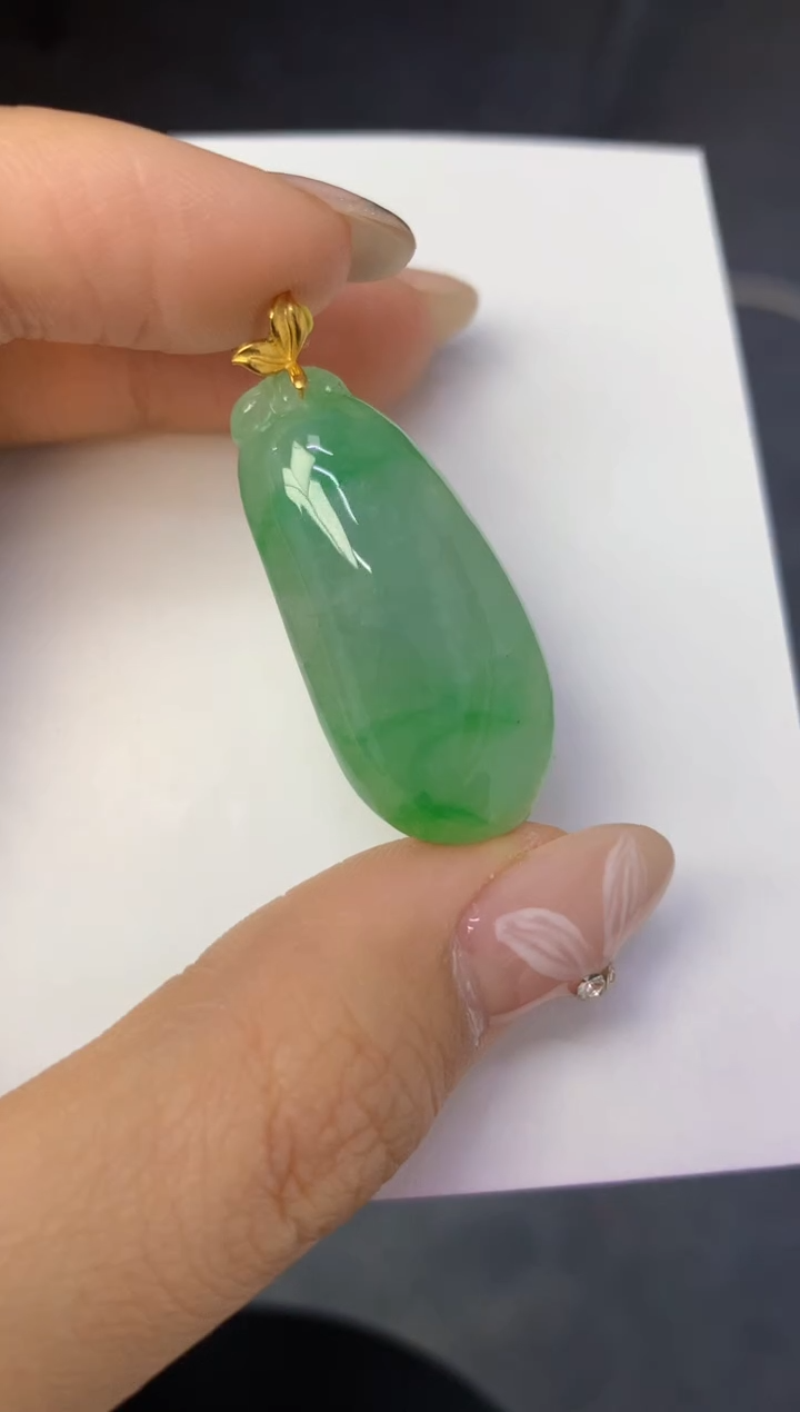 颈饰18K金镶嵌翡翠天然缅甸a货翡翠百元以上9元证书费自理