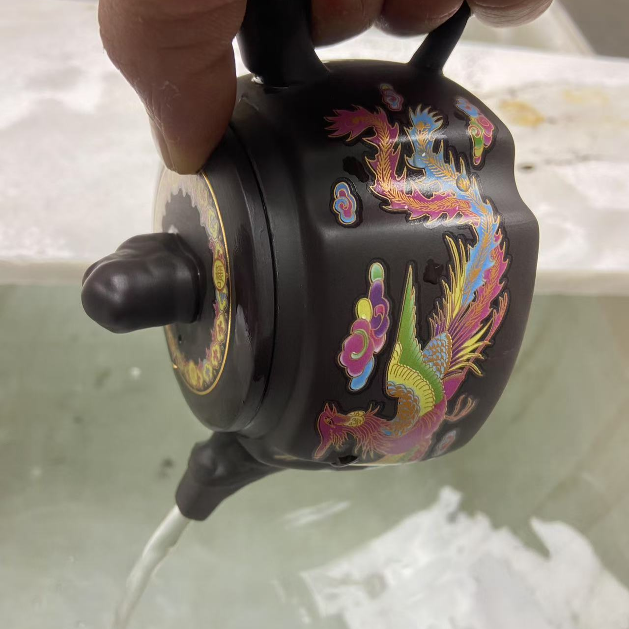 【闪购商品】I深井老紫泥龙凤呈祥（遇热变色）四方壶