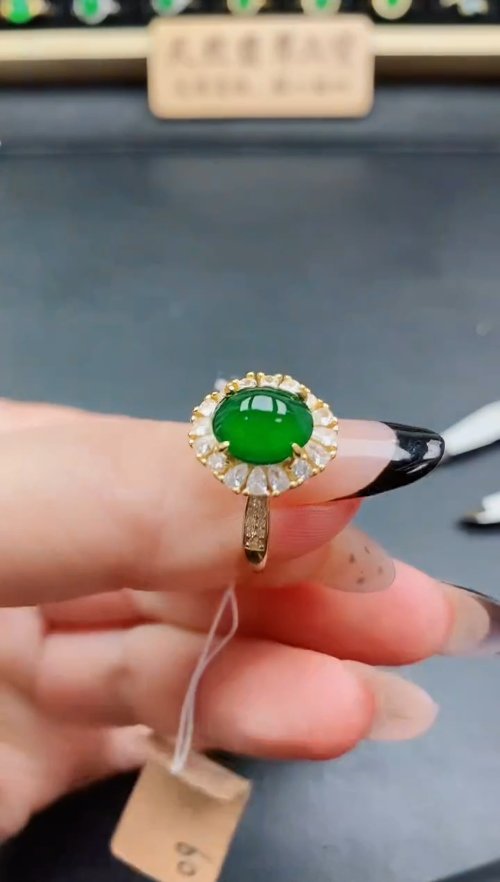 银S925镶嵌戒指翡翠1