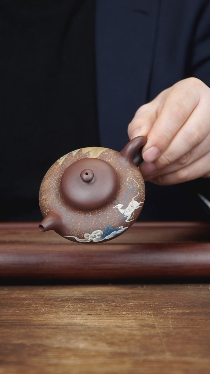 【闪购商品】紫砂茶壶150ml 泥绘合欢 家藏紫茄泥