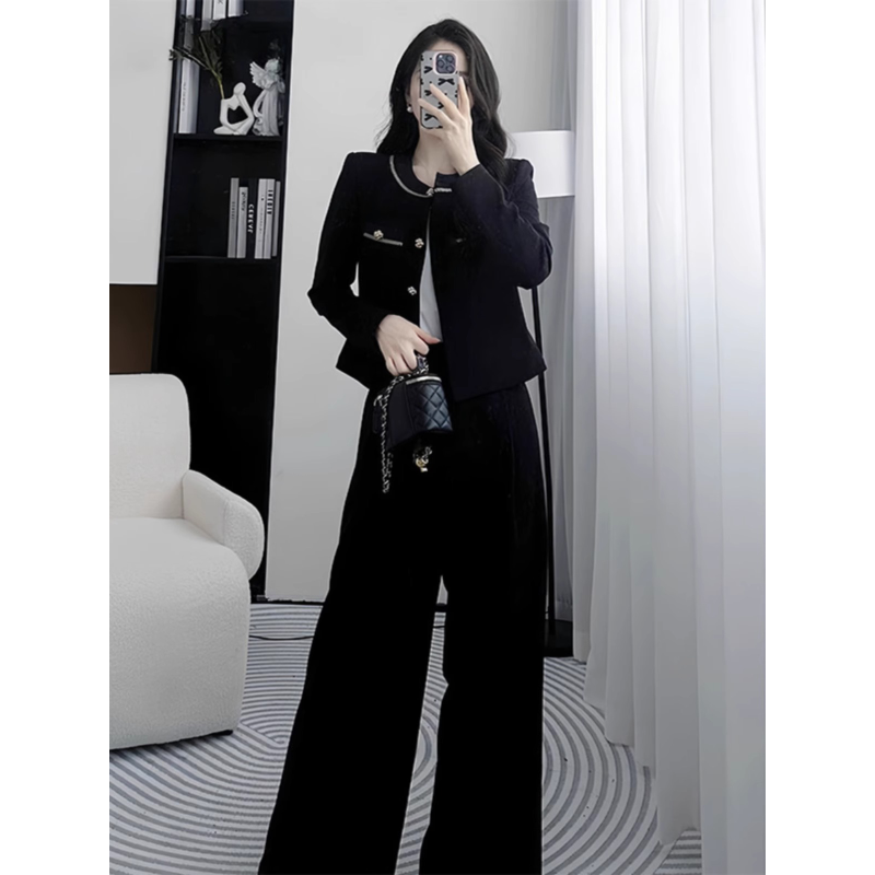 0257穿搭高级感西服上衣套装女新款时髦洋气宽松阔腿裤两件套
