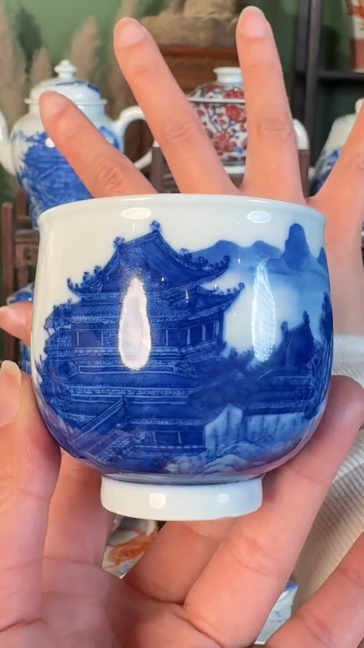 杯子陶景德镇手工手绘柴窑茶具U162