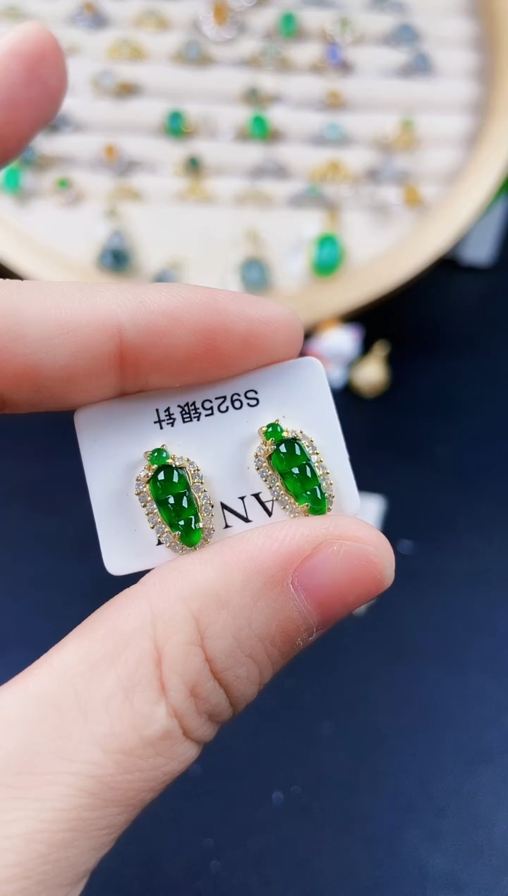 【闪购商品】翡翠耳饰银S925镶嵌124656