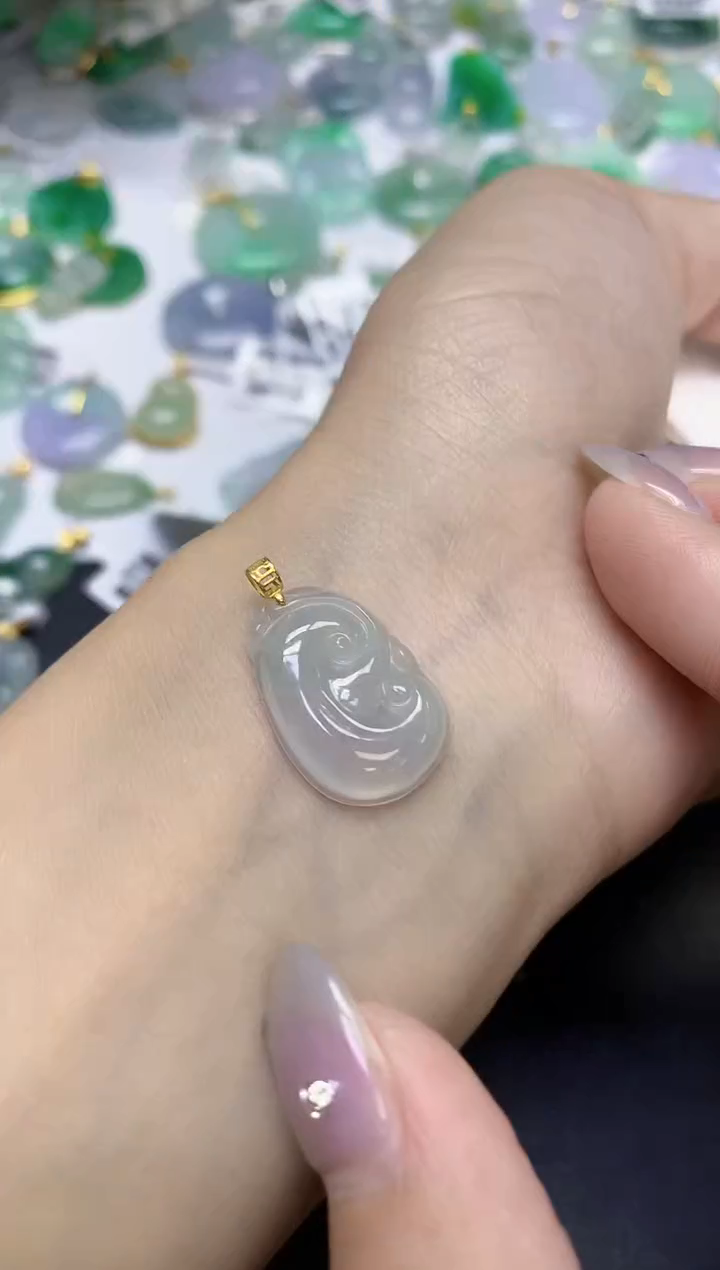 颈饰18K金镶嵌翡翠天然缅甸翡翠A货百元以上9元证书费自理