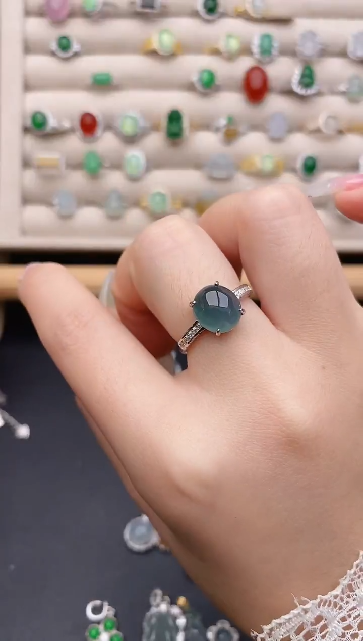 银S925镶嵌戒指翡翠0