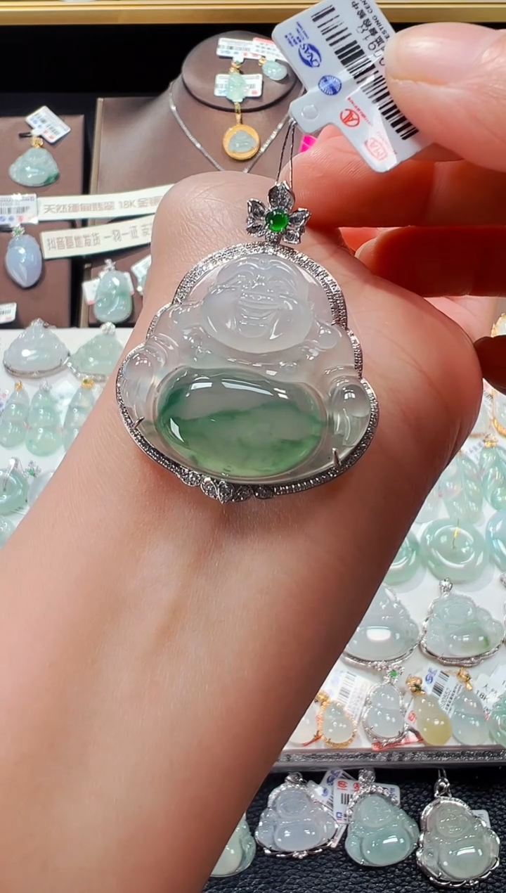 【闪购商品】翡翠吊坠(不含链)18K金镶嵌佛公吊坠918