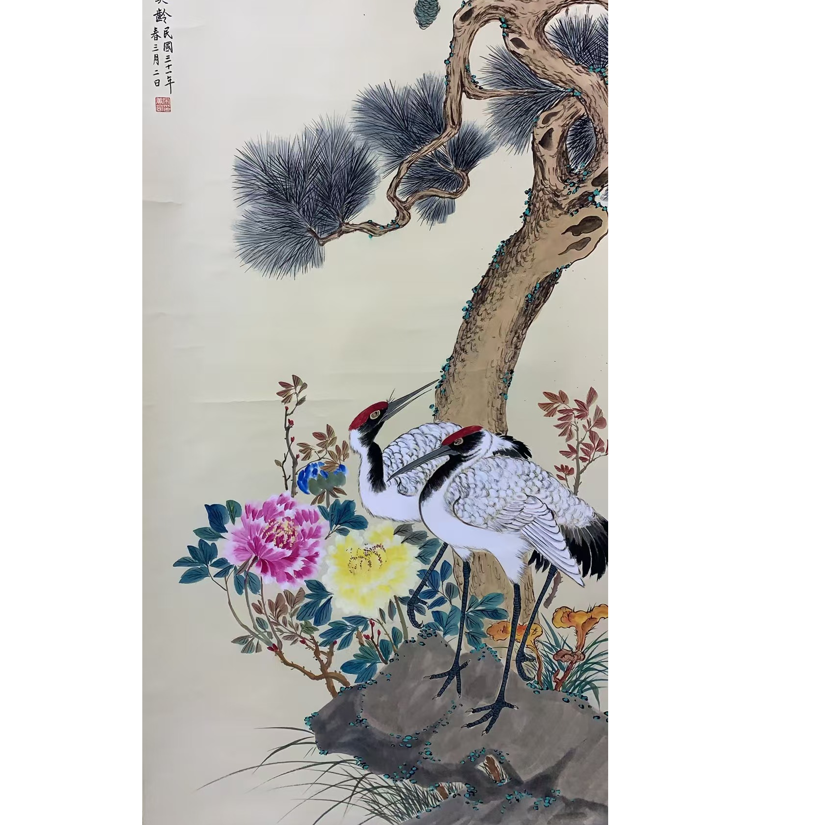 宋美龄款  鹤立轴135 65 7.8平尺