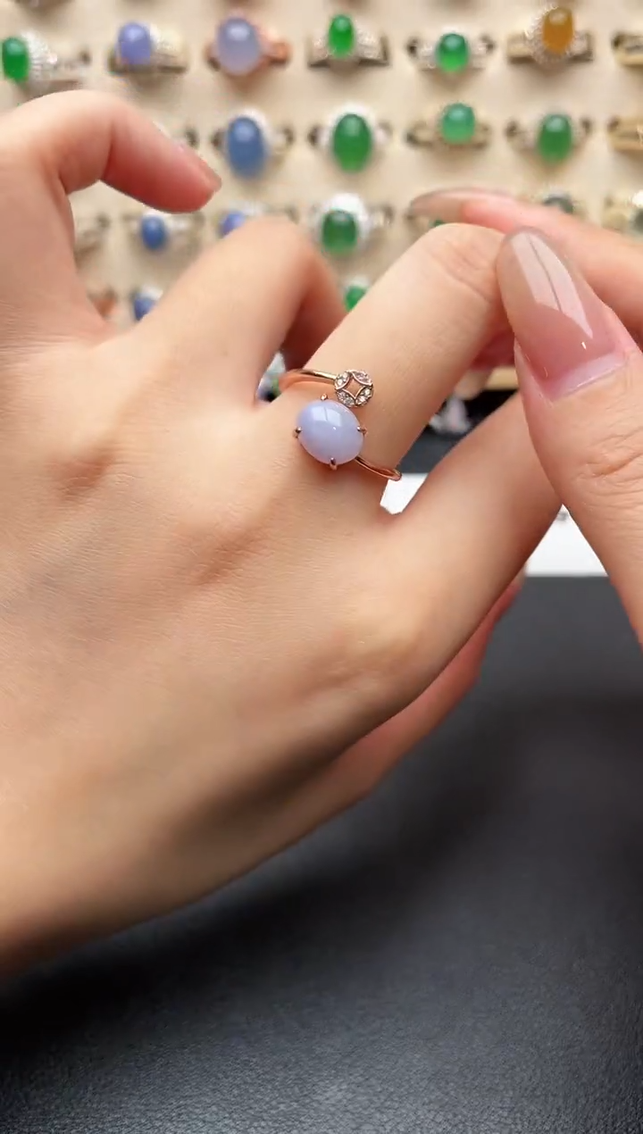 银S925镶嵌戒指翡翠一物一证一礼盒