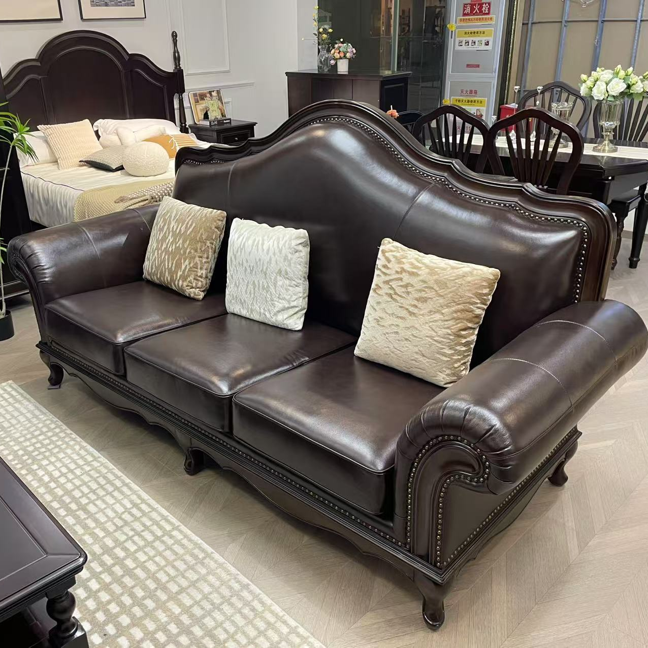 美式复古真皮沙发客厅古典大户型别墅法式中古风棕色沙发
