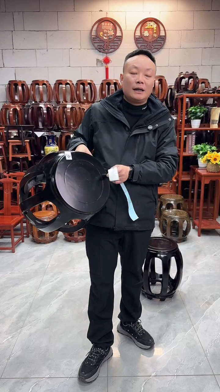 花梨木类家具（微瑕）黑檀色大号鼓凳单条3号