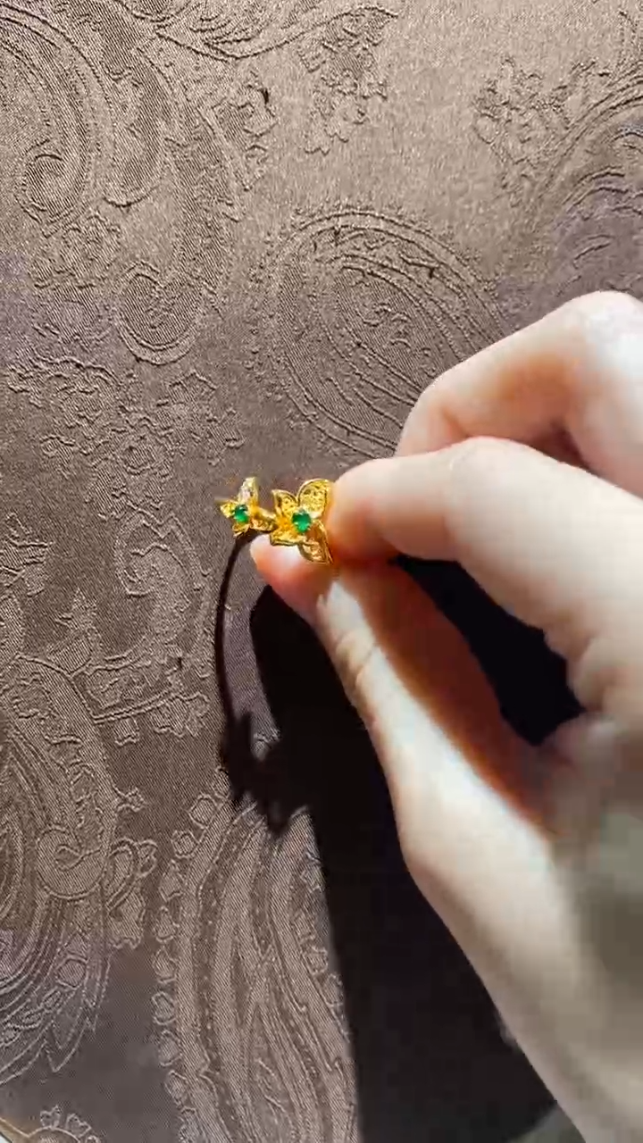 【闪购商品】翡翠戒指银S925镀金镶嵌红翡绿翠 09号