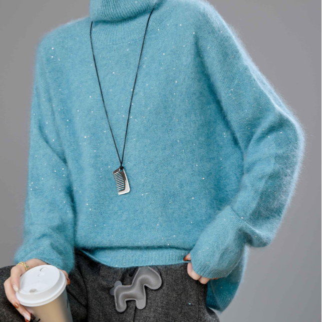 美丽诺绵羊毛羊绒桑蚕丝满天星打底衫宽松秋冬针织YY-25LR003