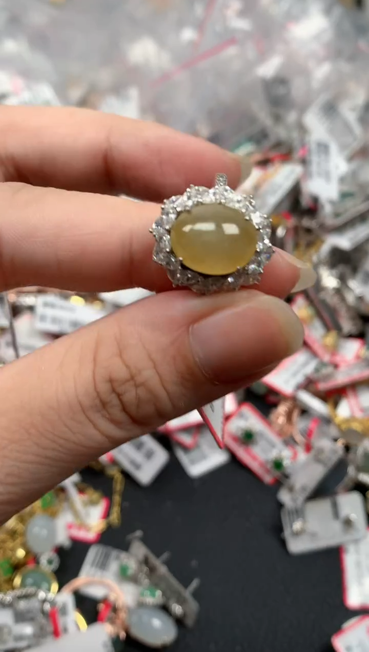 翡翠戒指银S925镶嵌天然A货缅甸翡翠