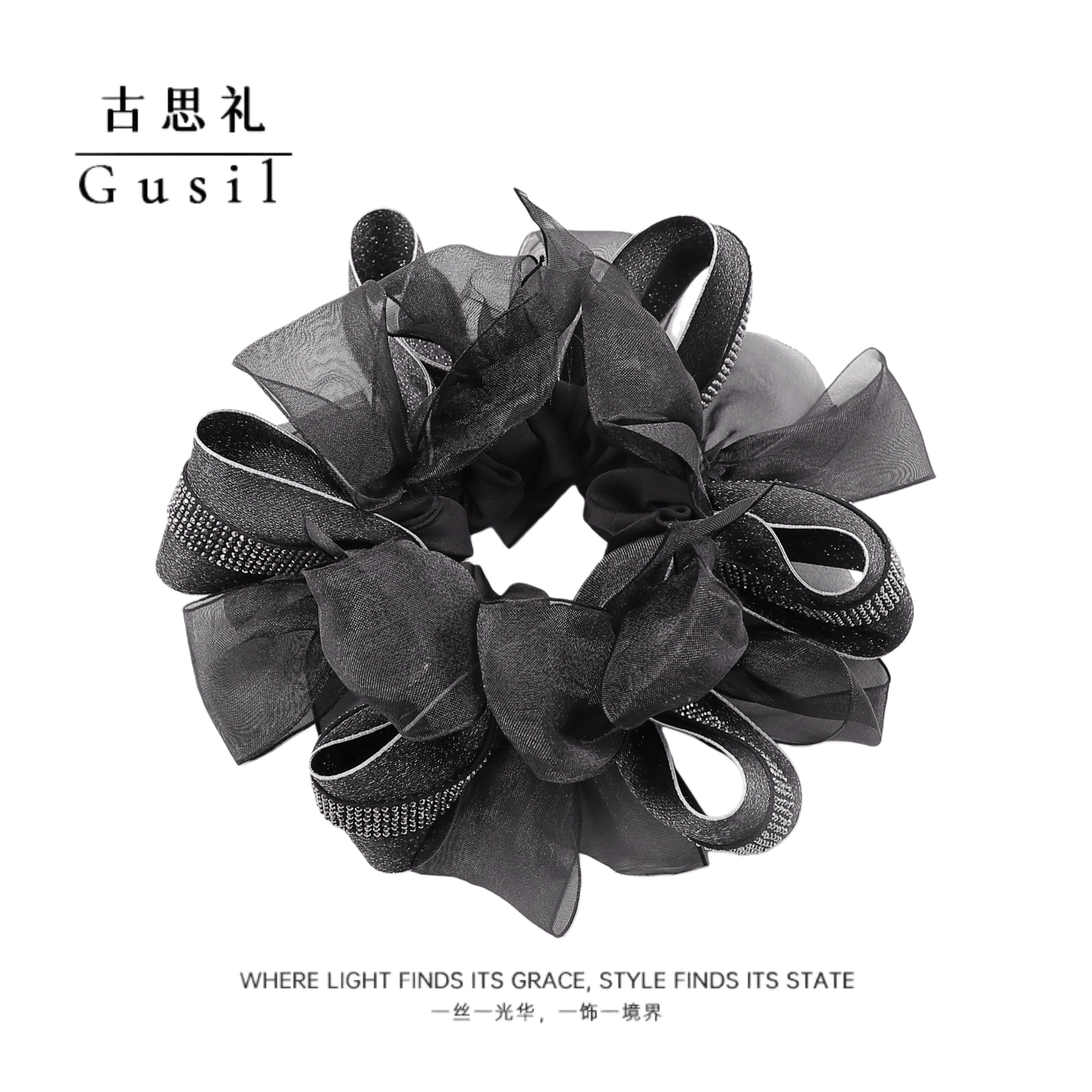 慵懒宽边双层缠绕蝴蝶结大肠发圈GS9525