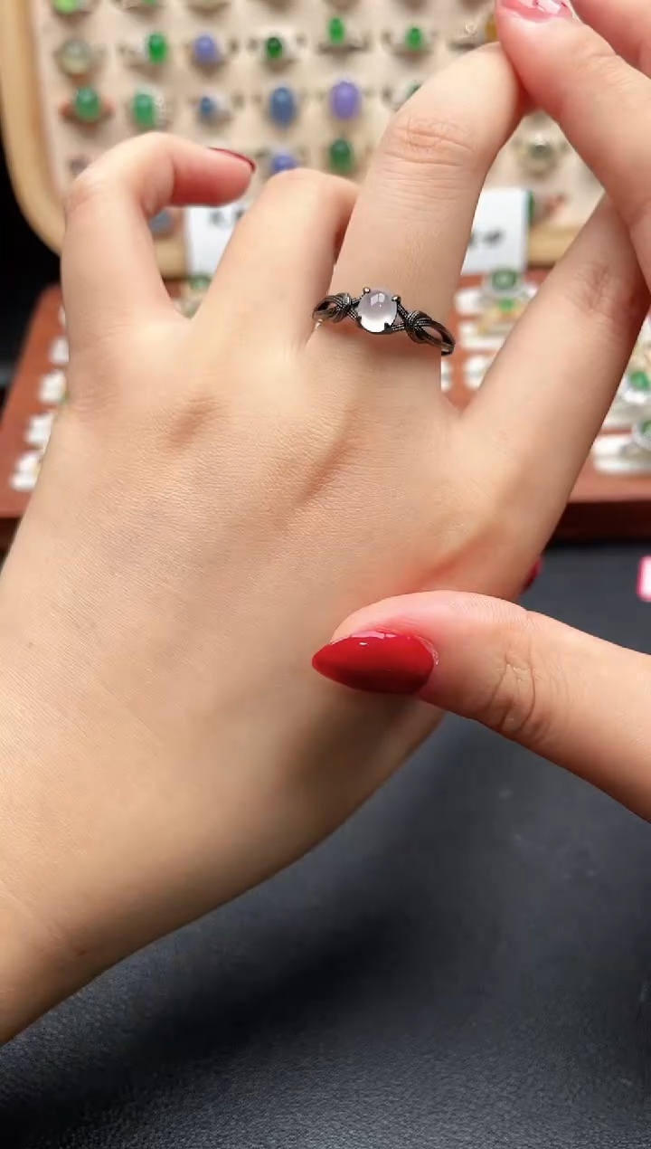 银S925镶嵌戒指翡翠一物一证一礼盒