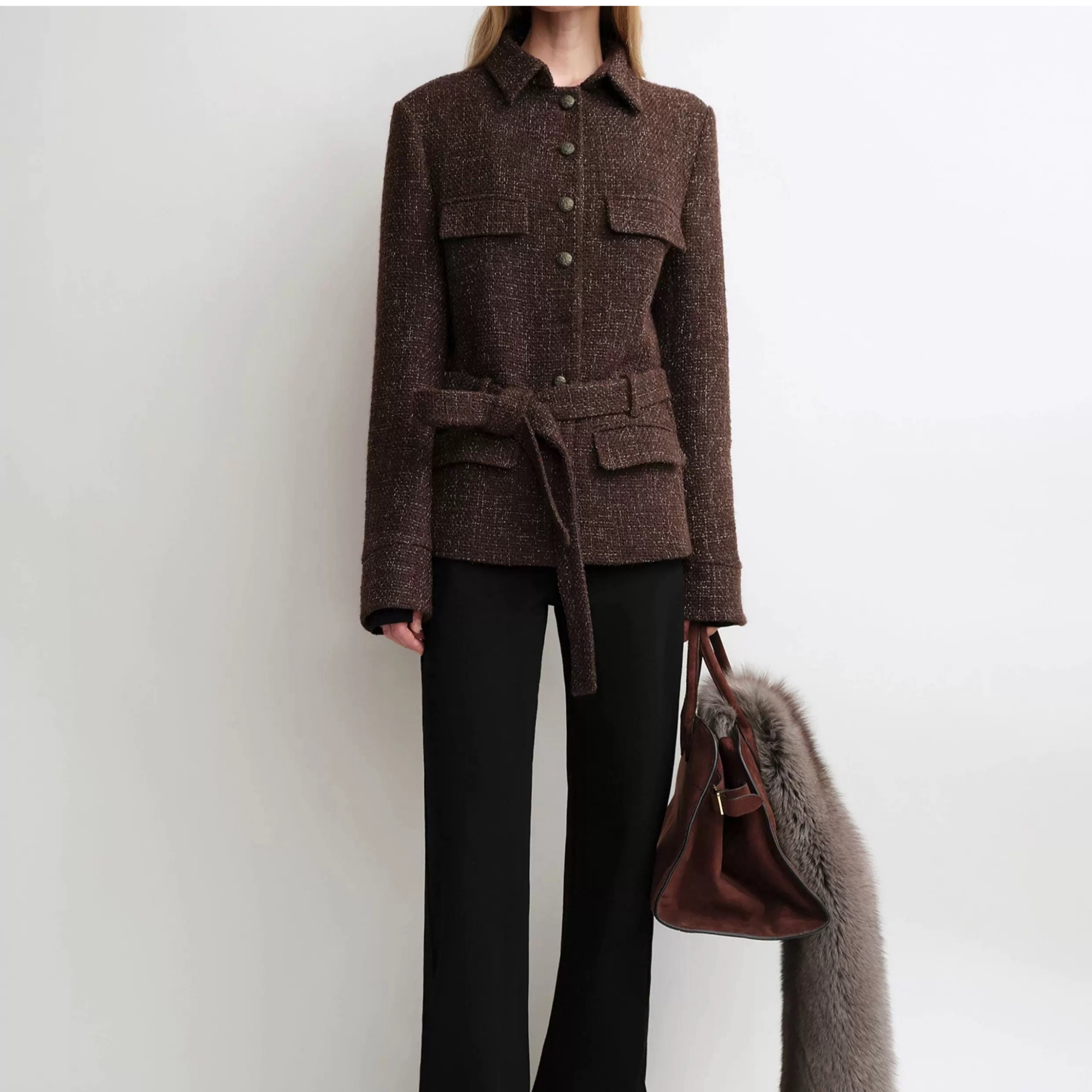 【L'essence】强推新款 羊毛粗花收腰衬衫式小香外套-YG25121701