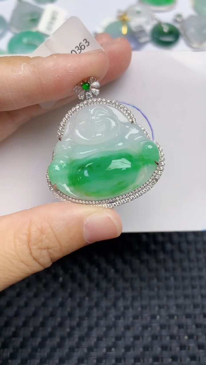 颈饰18K金镶嵌翡翠天然缅甸A货翡翠百元以上9元证书费自理