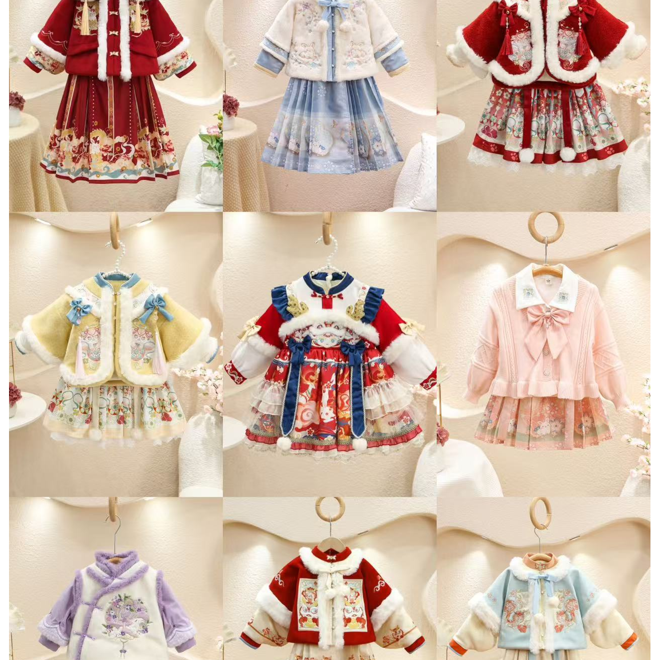 2025女童装汉服冬装套装冬季喜庆红色加厚加绒中国风拜年服合集