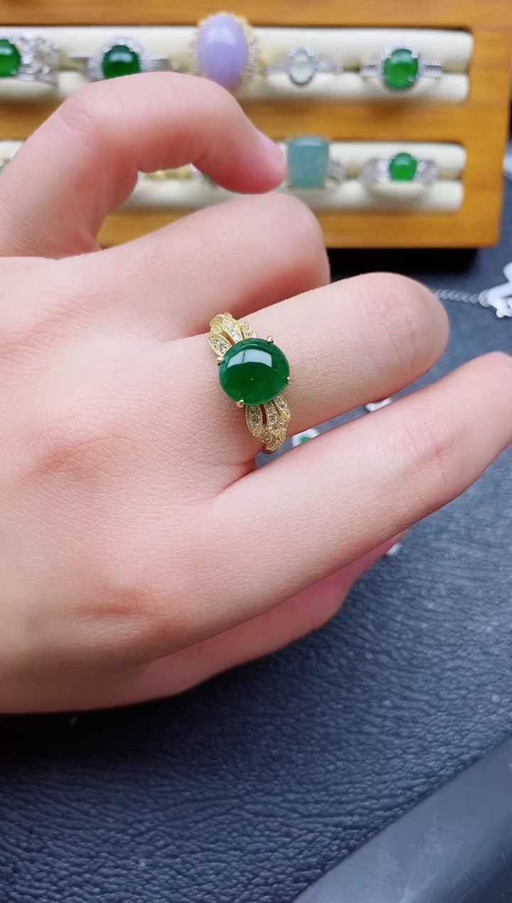 银S925镶嵌戒指翡翠1