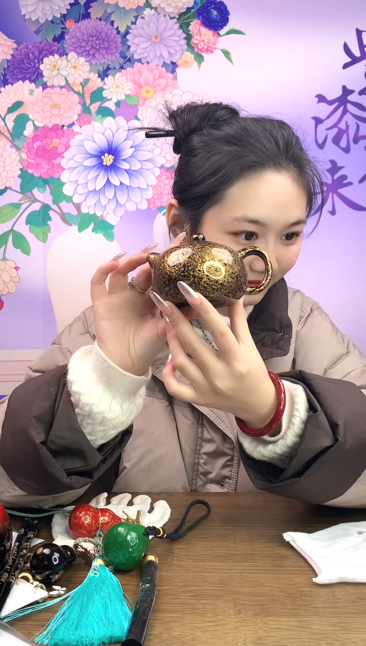 【闪购商品】漆器变涂西施壶（黑金）