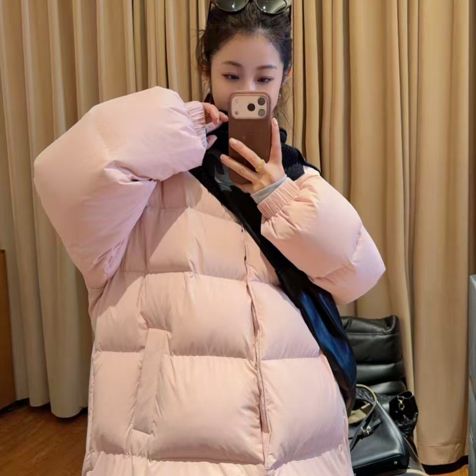 13681余小鱼【南韩小暖宝】粉色圆领保暖长款休闲冬季鹅绒服女装