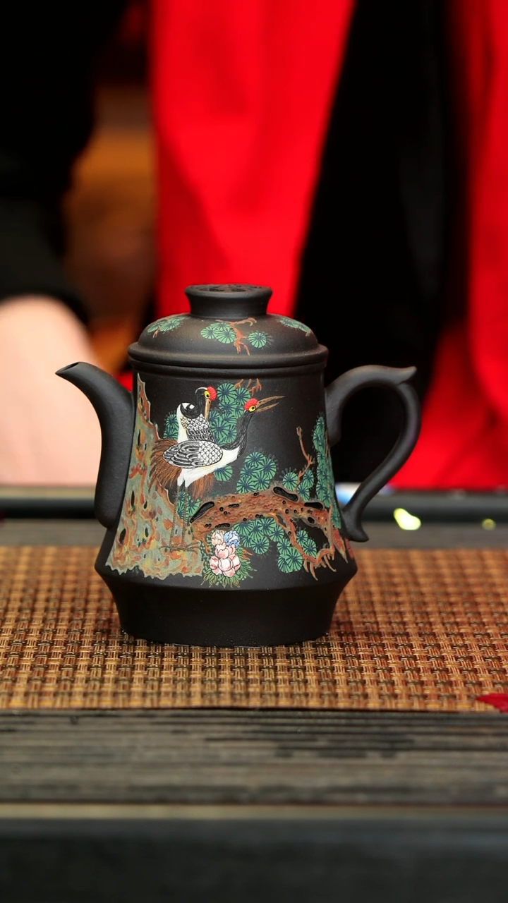 【闪购商品】紫砂茶壶80黑墩头 松鹤延年