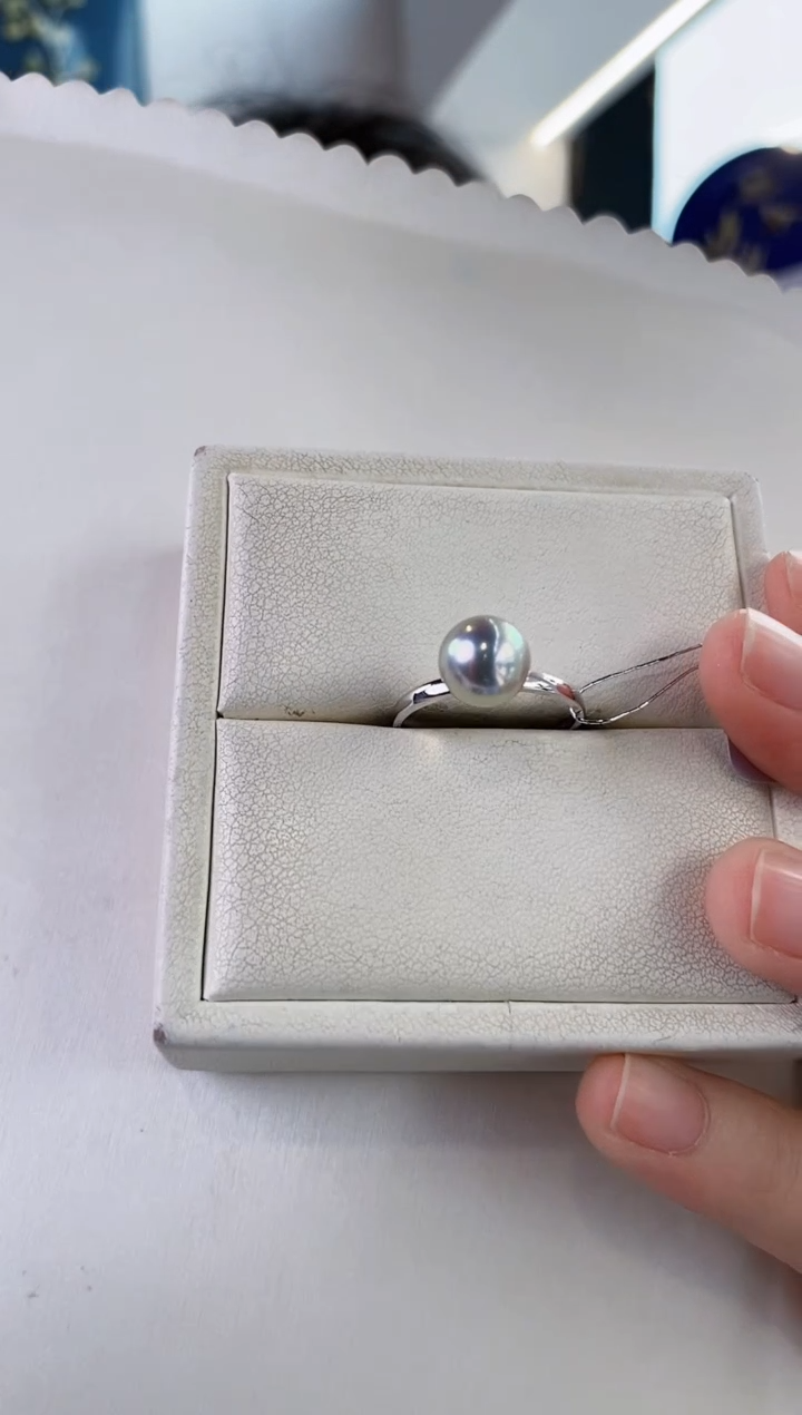海水珍珠戒指银S925镶嵌8.5-9真多麻戒指