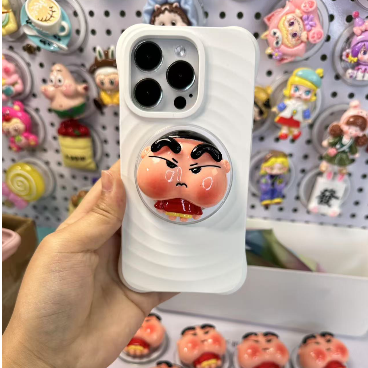 3D立体气囊磁吸可伸缩手机支架可爱卡通大脸蜡笔小新通用DIY丑萌