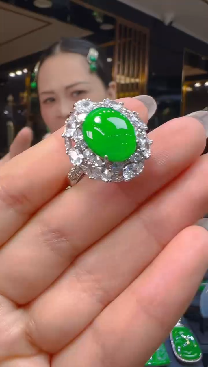 银S925镶嵌戒指翡翠012(多样性发货发其一)