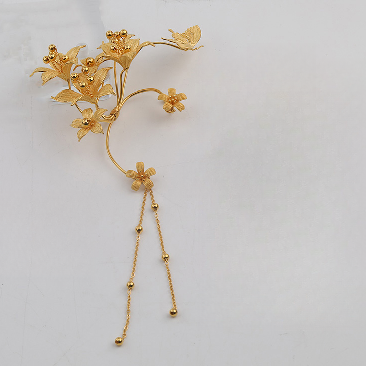 鳳喆古法錾刻工艺设计师款花朵耳挂婚嫁国风足金FZ5-0075