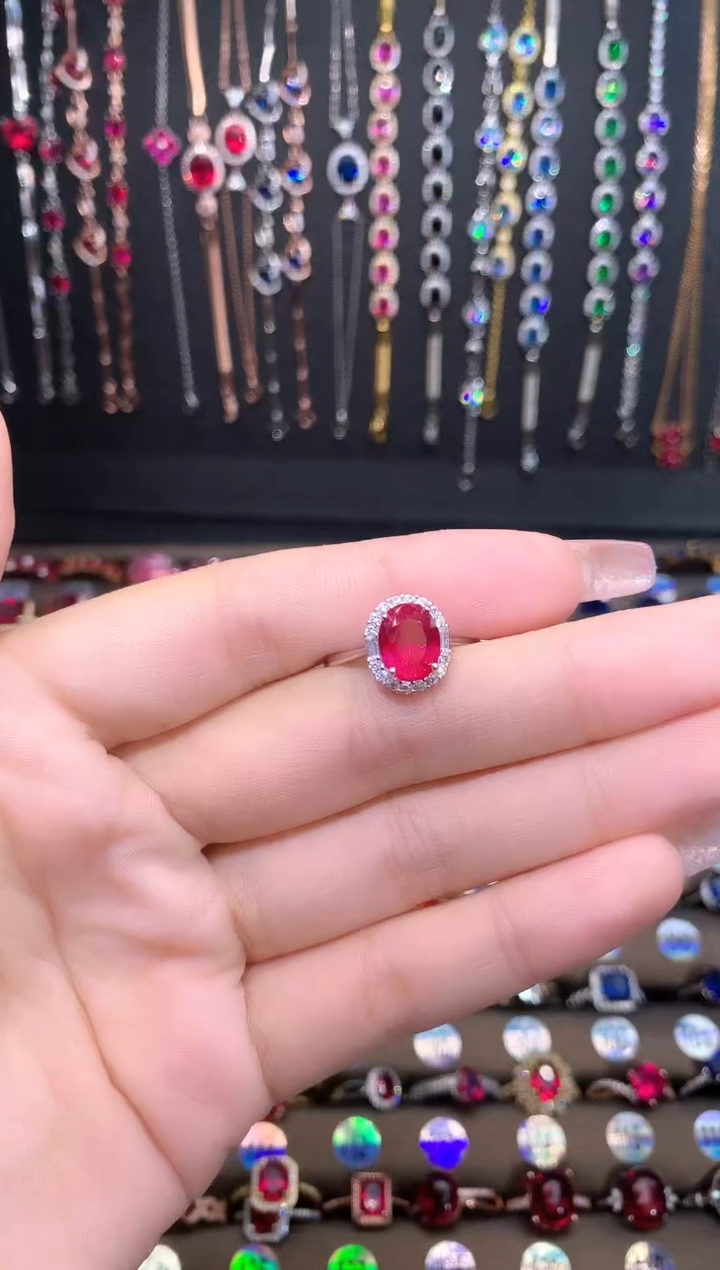 红宝石戒指银S925镶嵌银色79