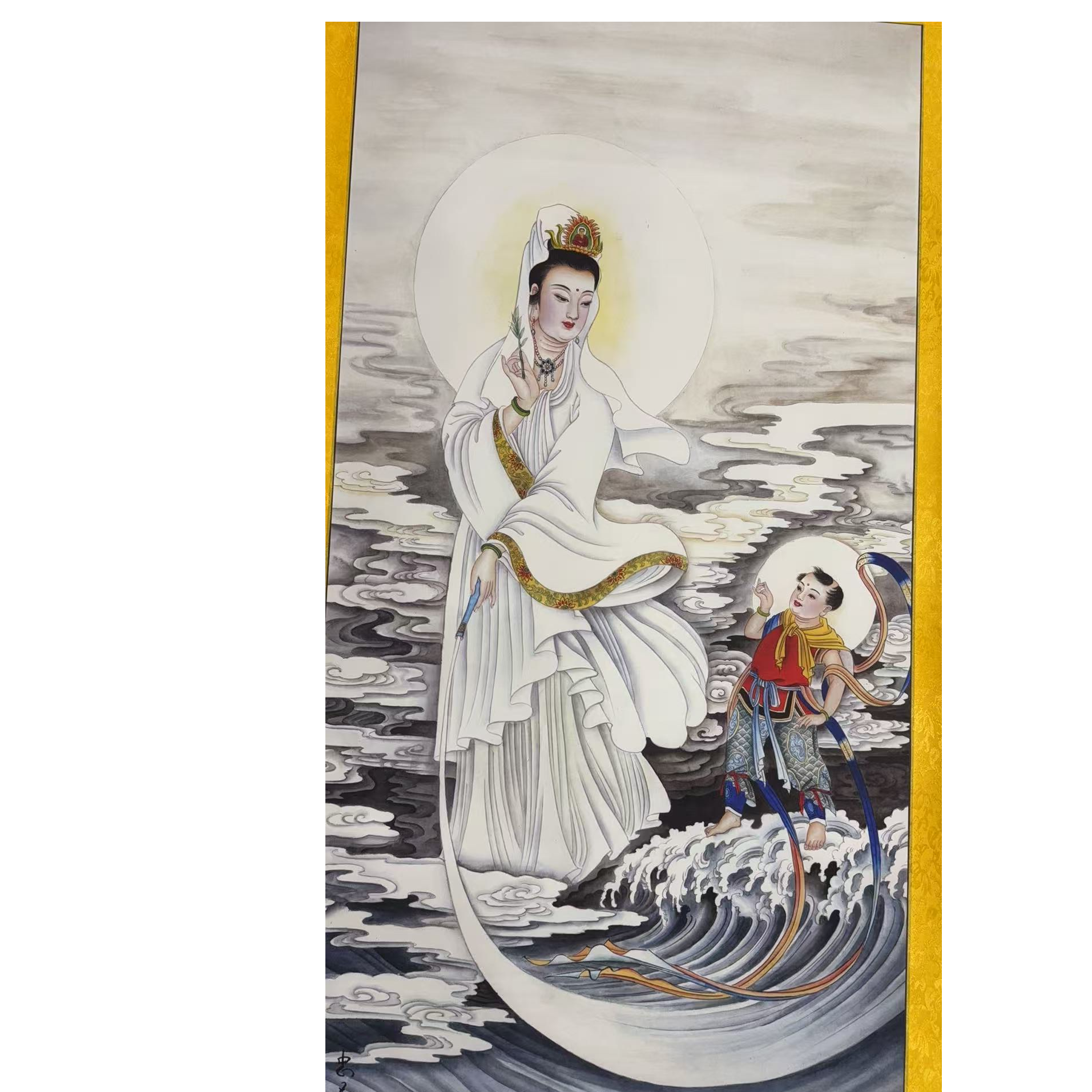 国画装饰挂画卷轴高档锦绫已装裱四尺