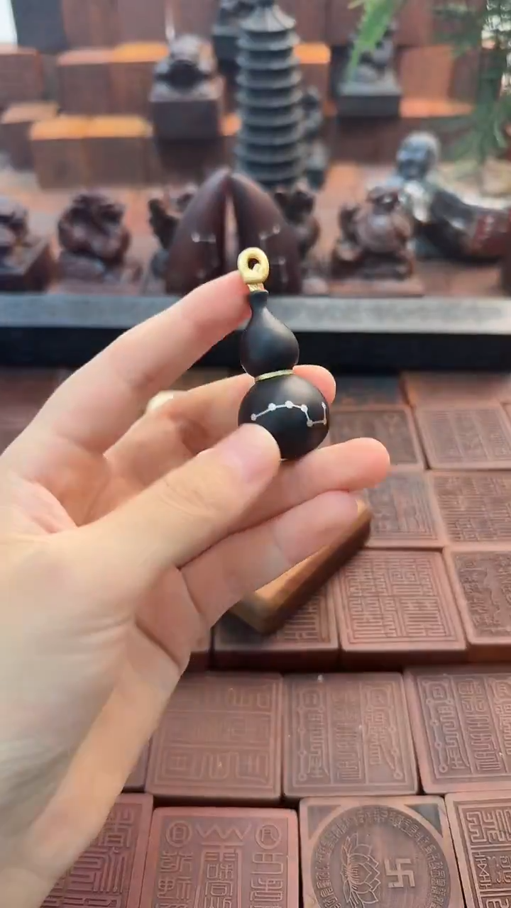 枣木玉化镶银七星开口葫芦